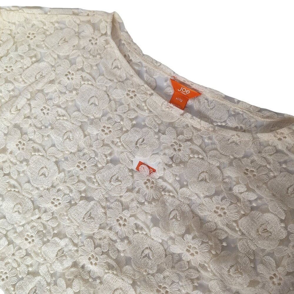 Joe Fresh Cream Floral Crochet Sheer Blouse XL